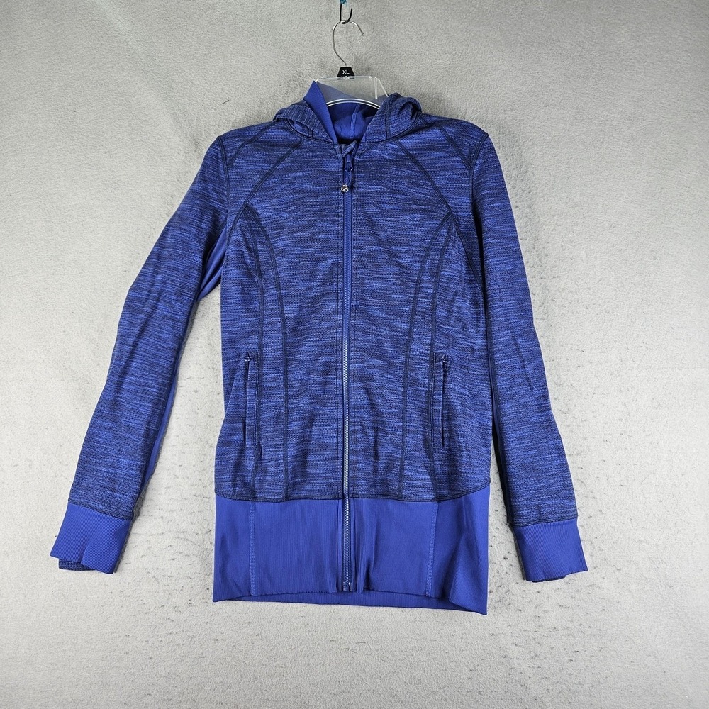 Lululemon Jacket Womens 8 Blue Hooded Full Zip Slim Fit Flecked Knit Athletic